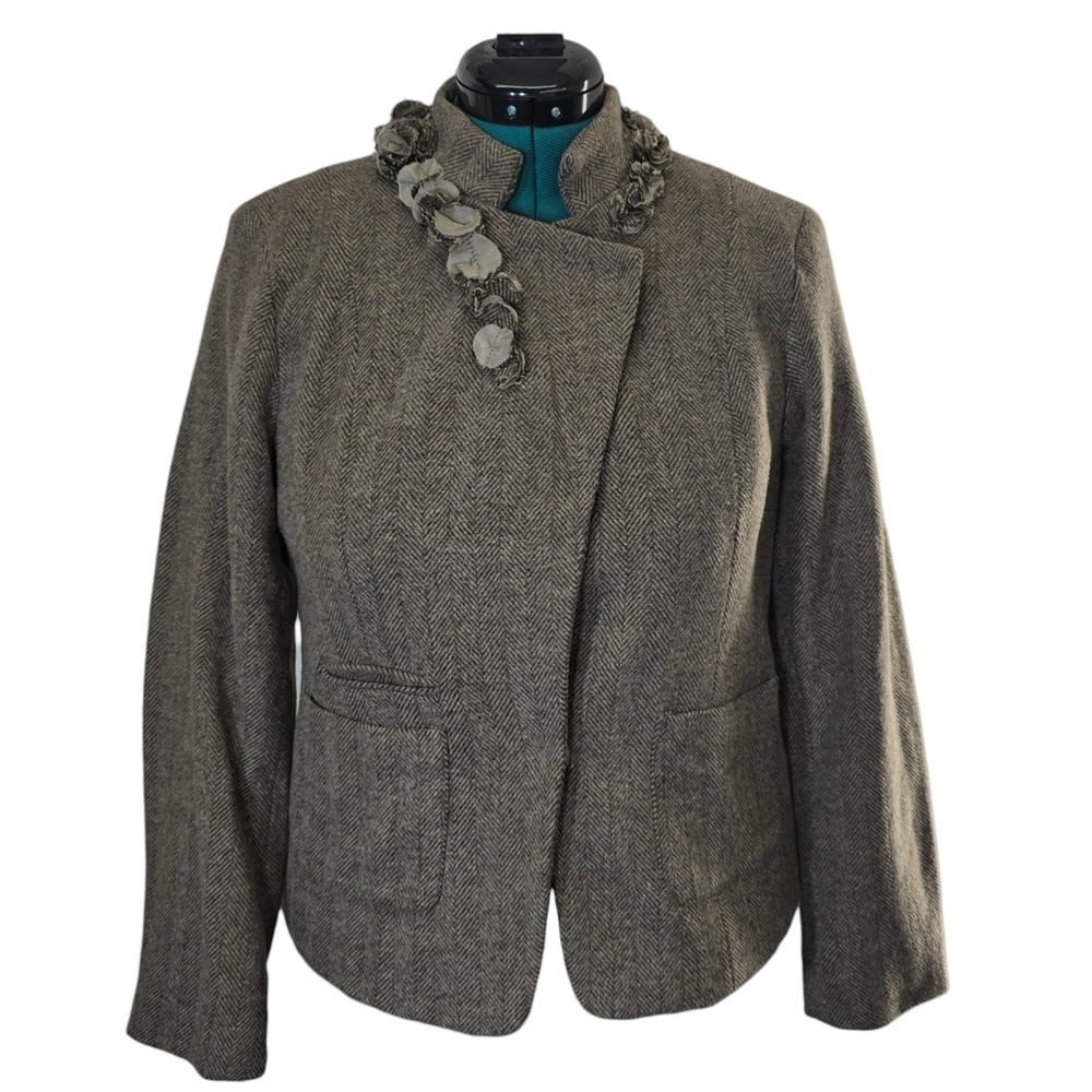 Womens Tweed Blazer Floral Collar Herringbone Pattern Jacket-NO SIZE TAG